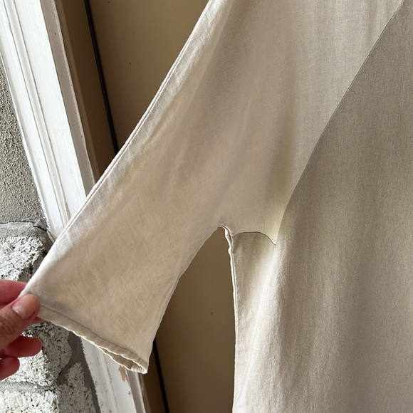 For Cynthia Sz L Linen Blend Color Block Lagenlook Shirt Dress Cream Tan - Picture 4 of 8